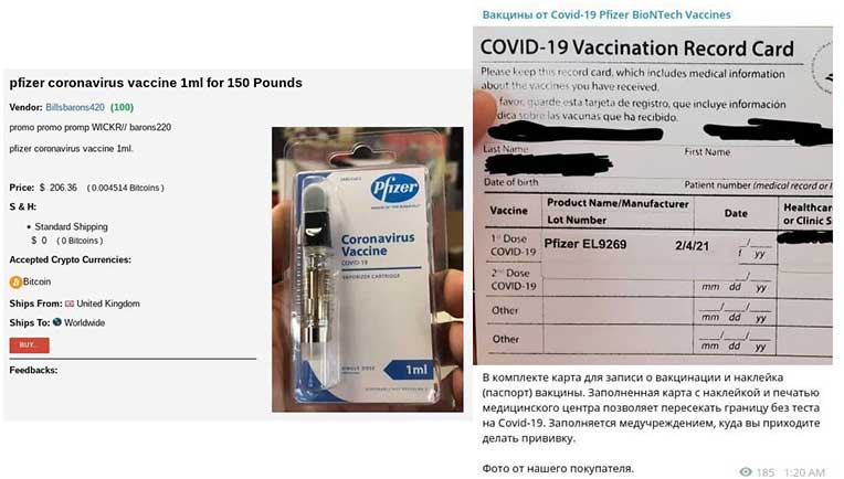 Anuncios de vacunas contra el COVID-19 en la Darknet