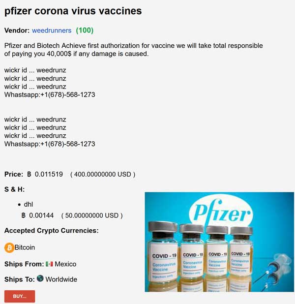 Pfizer confirma la venta de vacunas falsas en Dark Web