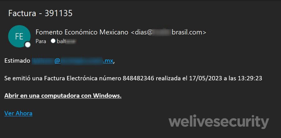 Correo electrónico que llegó a una persona de México que contiene un enlace que descarga el malware Mekotio.