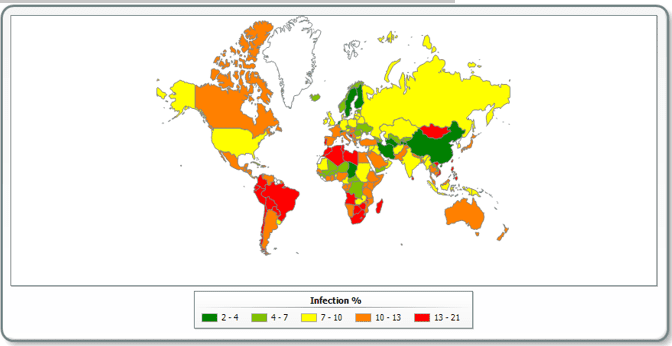 Mapa de los países más atacados por mensajes falsos (phishing)