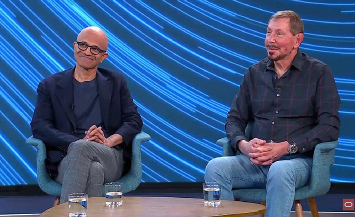 Satya Nadella (Microsoft) y Larry Ellison (Oracle)